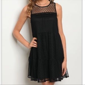 Ruffle Hem Tulle Layer Tank Dress (Black)